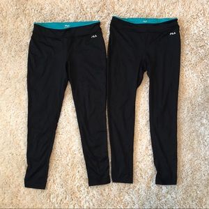 2 Fila Tipped Waist Leggings Black Teal Large